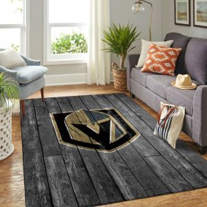 Vegas Golden Knights NHL Team Logo Grey Wooden Style Nice Gift Home Decor Rectangle Area Rug