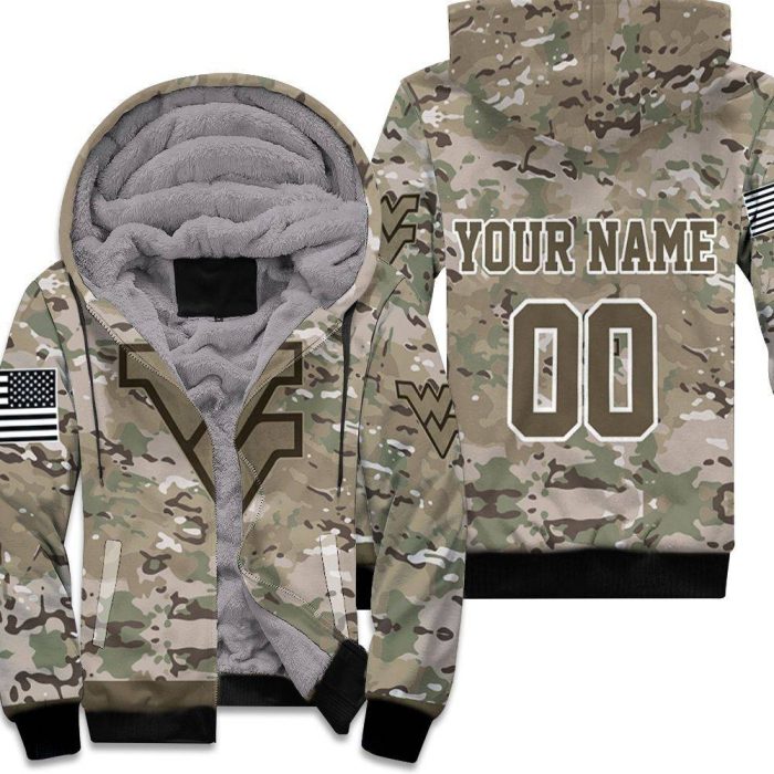 West Virginia Mountaineers Camouflage Veteran 3D Personalized Unisex Fleece Hoodie