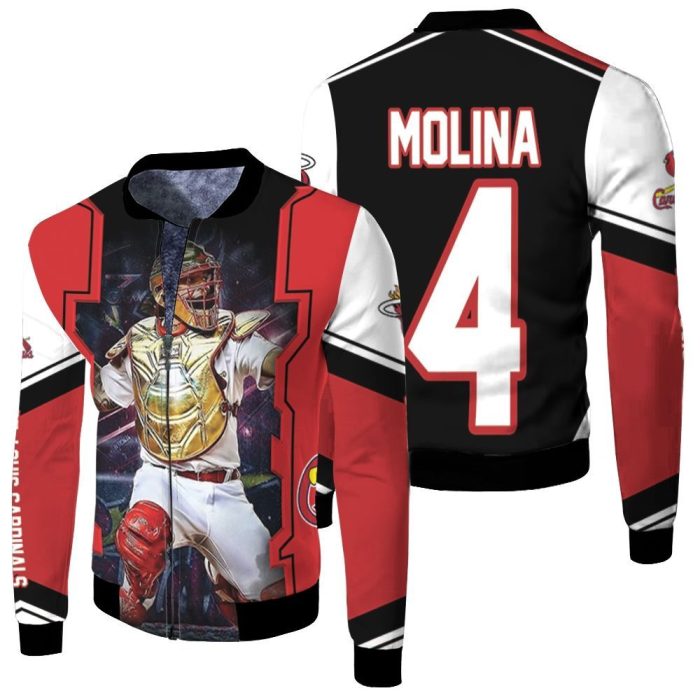 Yadier Molina St Louis Cardinals Logo Golden Shield Throwing For Fan Fleece Bomber Jacket