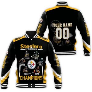 6X Super Bowl Champions Pittsburgh Steelers 2020 NFL Season Snoopy Vs Peanuts Personalized Baseball Jacket