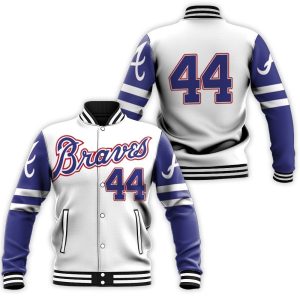 Atlanta Braves Hank Aaron 44 2020 MLB White And Blue Baseball Jacket