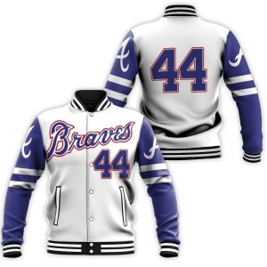 Atlanta Braves Hank Aaron 44 2020 MLB White And Blue Inspired Baseball Jacket
