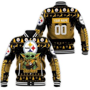 Baby Yoda Hugs Pittsburgh Steelers Football 2020 Personalized 1 Baseball Jacket
