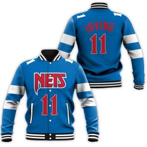 Brooklyn Nets Kyrie Irving 11 2020 NBA Blue Baseball Jacket