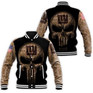 Camouflage Skull New York Giants American Flag Baseball Jacket
