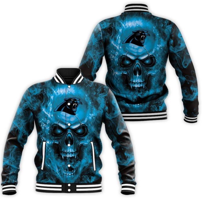 Carolina Panthers Steelers NFL Fans Skull Baseball Jacket