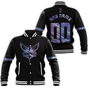 Charlotte Hornets NBA Ball Iridescent Holographic Black Style Custom Gift For Hornets Fans Baseball Jacket