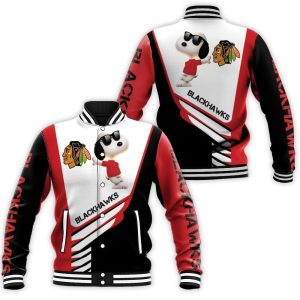 Chicago Blackhawks Snoopy For Fans 3D Baseball Jacket