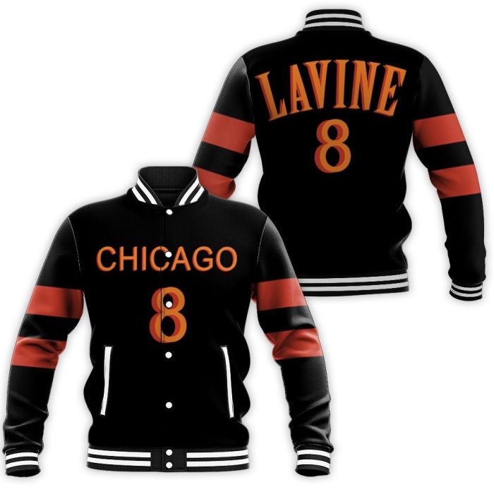 Chicago Bulls Zach Lavine 8 2020 NBA Black Baseball Jacket