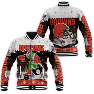 Christmas Cleveland Browns Grinch In Toilet Christmas Knitting Patt Baseball Jacket