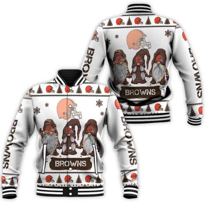 Christmas Gnomes Cleveland Browns Ugly Sweatshirt Christmas 3D Baseball Jacket