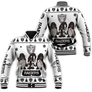 Christmas Gnomes Oakland Raiders Ugly Sweatshirt Christmas 3D Baseball Jacket