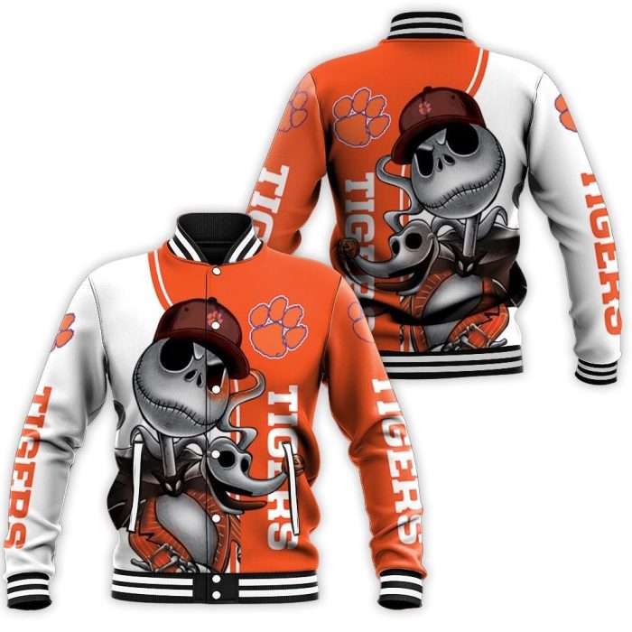 Clemson Tigers Jack Skellington And Zero Baseball Jacket