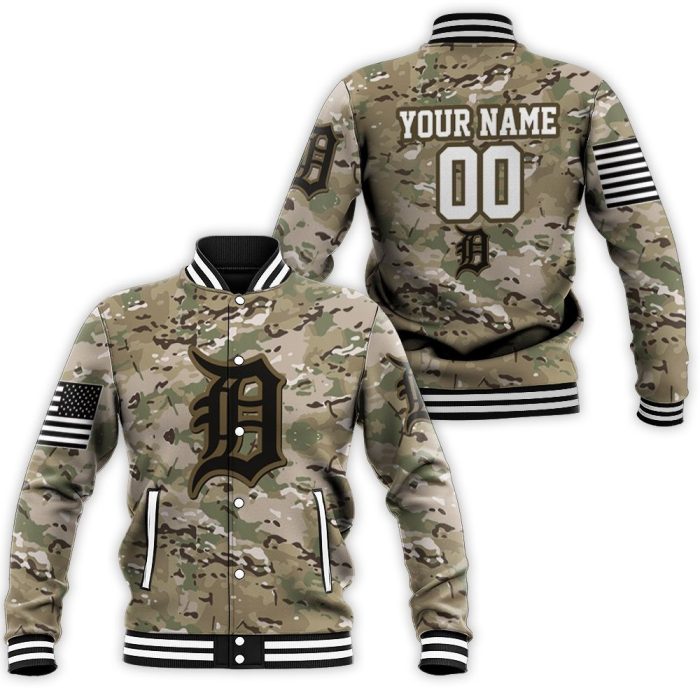 Detroit Tigers Camouflage Veteran 3D Personalized Baseball Jacket