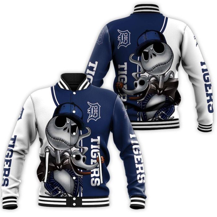 Detroit Tigers Jack Skellington And Zero Baseball Jacket