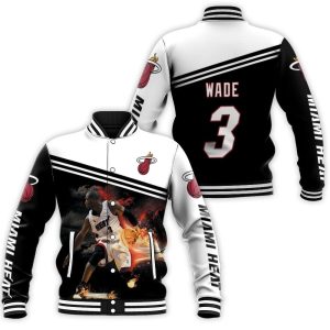 Dwyane Wade 3 Miami Heat Legend Basketball Dribbling Skill Fire For Fan Baseball Jacket