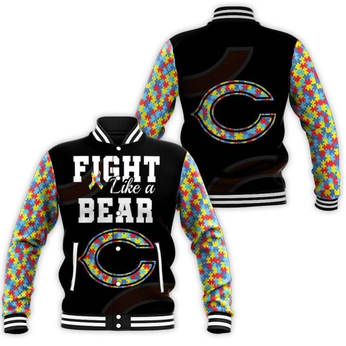 Fight Like A Chicago Bears Autism Support Baseball Jacket