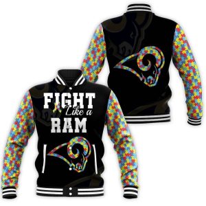 Fight Like A Los Angeles Rams Autism Support Baseball Jacket