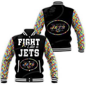 Fight Like A New York Jets Autism Support Baseball Jacket