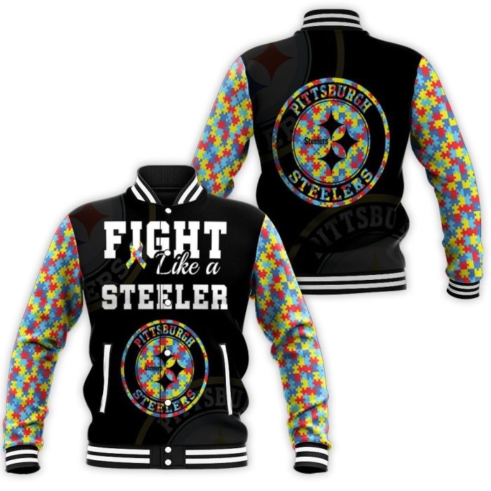 Fight Like A Pittsburgh Steelers Autism Support Baseball Jacket