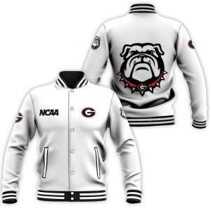 Georgia Bulldogs Ncaa Classic White With Mascot Logo Gift For Georgia Bulldogs Fans Baseball Jacket