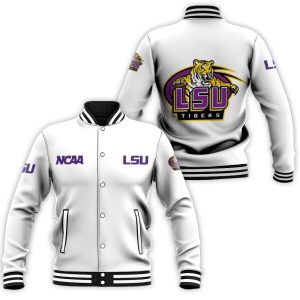 Lsu Tigers Ncaa Classic White With Mascot Logo Gift For Lsu Tigers Fans Baseball Jacket