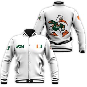 Miami Hurricanes Ncaa Classic White With Mascot Logo Gift For Miami Hurricanes Fans Baseball Jacket
