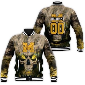 Michigan Wolverines Skull Michigan Wolverines 3Ds Baseball Jacket