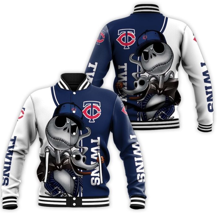 Minnesota Twins Jack Skellington And Zero Baseball Jacket