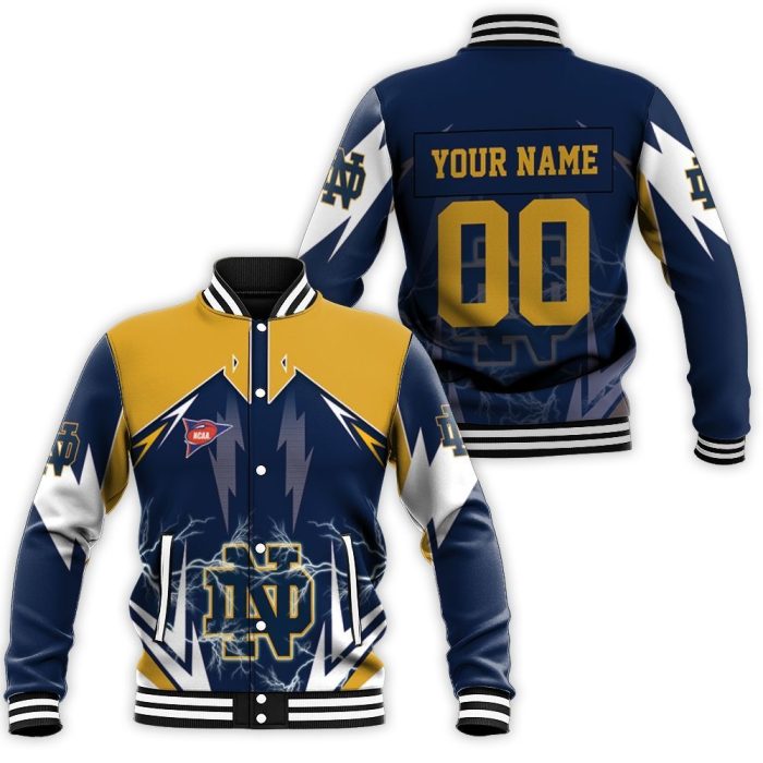 Ncaa Notre Dame Fighting Irish Lightning 3D Personalized 1 Baseball Jacket