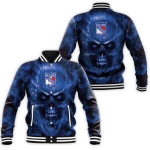 New York Rangers MLB Fans Skull Baseball Jacket