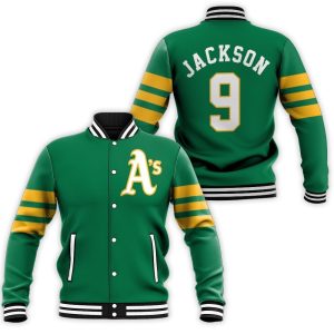 Oakland Athletics Reggie Jackson 9 2020 MLB Green Inspired Style Baseball Jacket