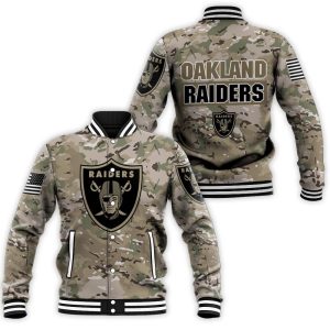 Oakland Raiders Camo Pattern 3D Baseball Jacket