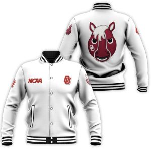 Oklahoma Sooners Ncaa Classic White With Mascot Logo Gift For Oklahoma Sooners Fans Baseball Jacket