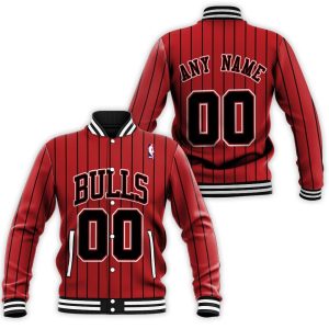 Personalized Chicago Bulls Throwback Red Black Stripe Inspired Style Baseball Jacket