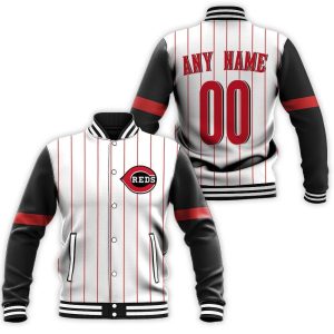 Personalized Cincinnati Reds Majestic 1999 Throwback White Red Striped Style Inspired Baseball Jacket
