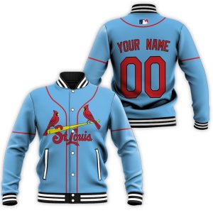 Personalized St Louis Cardinals Your Name 00 Light Blue 2020 Inspired Style Baseball Jacket