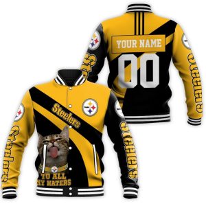 Pittsburgh Steelers Funny Cat Stick Out Tongue To All My Haters 2020 NFL Personalized Baseball Jacket