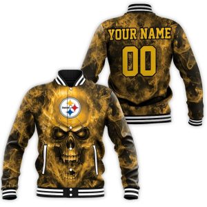 Pittsburgh Steelers NFL Fans Skull Personalized Baseball Jacket