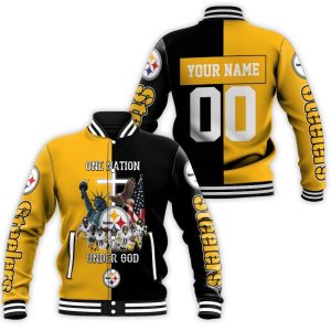 Pittsburgh Steelers One Nation Under God Great Players Team 2020 NFL Personalized Baseball Jacket