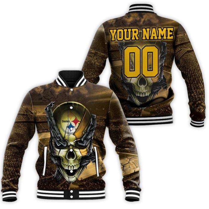 Pittsburgh Steelers Skull Chain Personalized Baseball Jacket