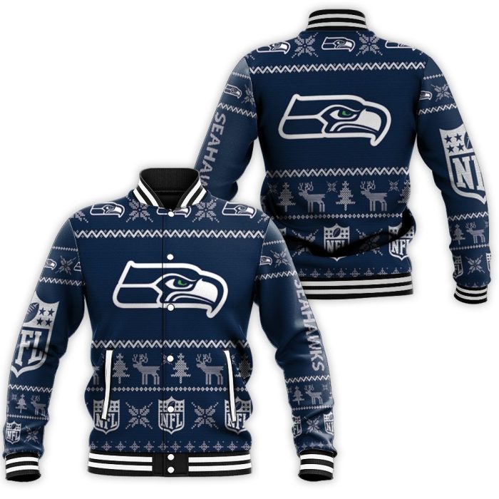 Seattle Seahawks Ugly Sweatshirt Christmas 3D Baseball Jacket