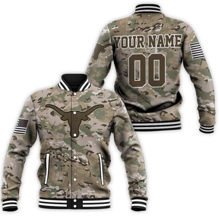 Texas Longhorns Camouflage Pattern 3D Personalized Baseball Jacket