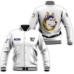 Washington Huskies Ncaa Classic White With Mascot Logo Gift For Washington Huskies Fans Baseball Jacket