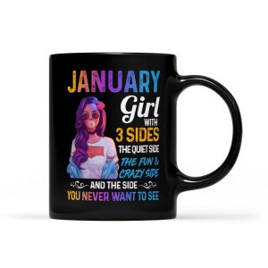 January Girl With Three Sides Women's Gift - Black Mug
