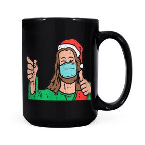 Alternative view of Jesus In Mask Santa Hat Christmas Quarantine Christian Gift - Black Mug