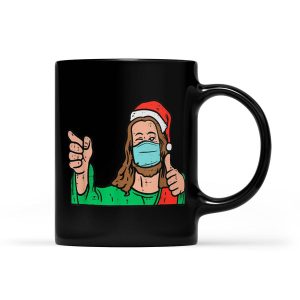 Jesus In Mask Santa Hat Christmas Quarantine Christian Gift - Black Mug