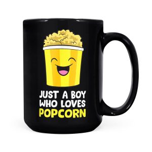 Alternative view of Just a Boy Who Loves Popcorn Cinema Movie Watching Popcorn - Black Mug