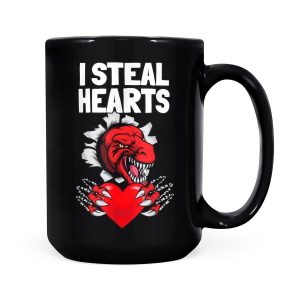 Alternative view of Kids I Steal Hearts Dinosaur T rex Lover Valentine's Day Gift - Black Mug