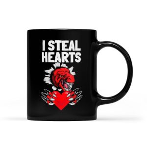 Kids I Steal Hearts Dinosaur T rex Lover Valentine's Day Gift - Black Mug